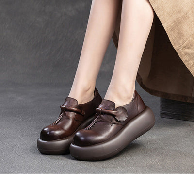 Women Spring Retro Leather Comfortable Platform Casual Shoes