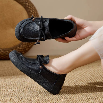 Babakud Retro Leather Wide Round Toe Soft Flat Sole Shoes