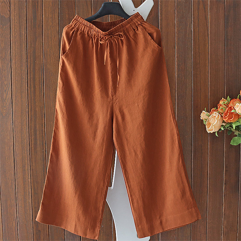 Babakud Women Spring Retro Solid Color Cotton Linen Pants