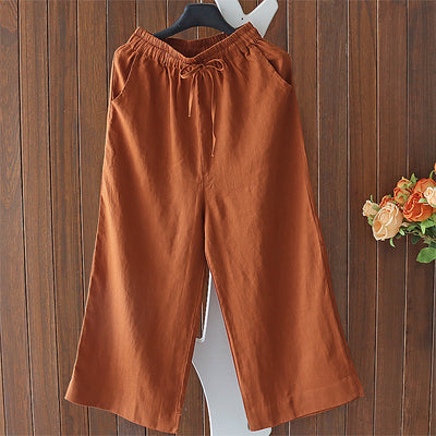 Babakud Women Spring Retro Solid Color Cotton Linen Pants
