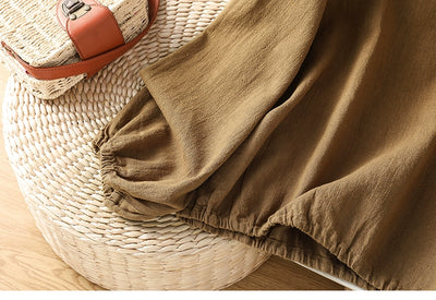 Retro Cotton Linen Round Neck Casual Lantern Sleeve Shirt