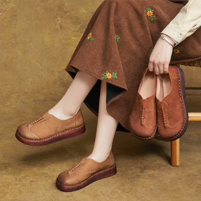 Retro Minimalist Intricate Stitching Handmade Leather Slip-Ons