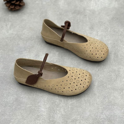 Hollow Mary Jane Flats Ladies Soft Retro Leather Casual Shoes