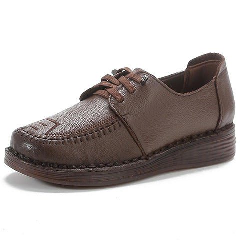 Women Retro Comfy Genuine Leather Platform Wedge Soft Sole Shoes