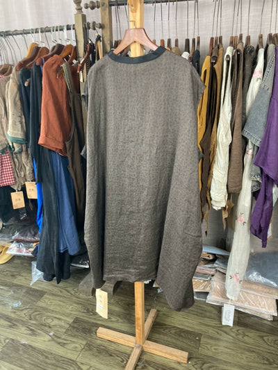 Summer Retro Ramie Patchwork Round Neck Sleeveless Dress