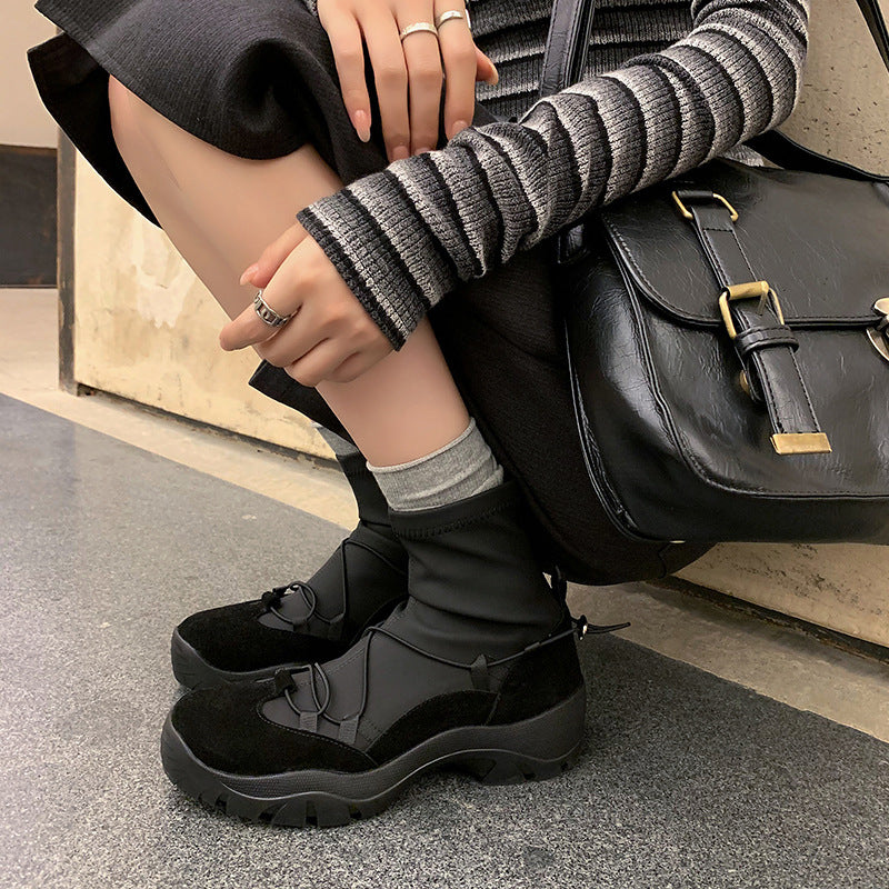 Fashionable Leather Sueded Patchwork Platform Ankle Boots