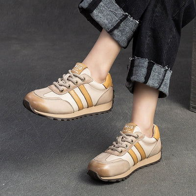 Top Genuine Leather Patchwork Soft Sole Lace-Up Sprots Sneakers