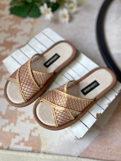 Babakud Women Summer Cross-Strap Linen Half-Flat Slippers