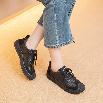Retro Leather Casual Soft Thick Sole Patchwork Lace-Up Shoes