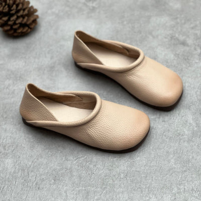 Ladies Retro Soft Leather Slip-On Flats with Rolled Edge