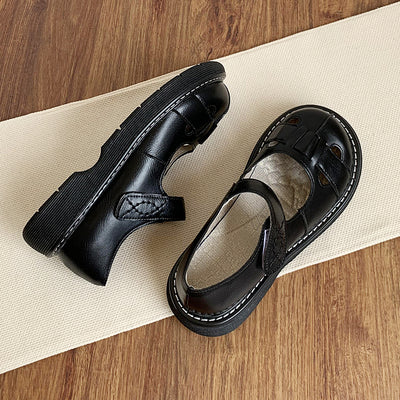 Spring Retro Soft Sole Round Toe Leather Sandals for Women