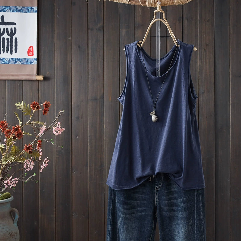 Women Summer Vintage Casual Cotton Sleeveless Tank Top