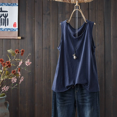 Women Summer Vintage Casual Cotton Sleeveless Tank Top