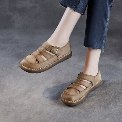 Summer Genuine Leather Comfortable Cut-Out Closed Toe Sandals