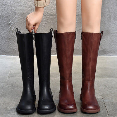 Autumn Genuine Leather Knee-High Side Zipper Boots