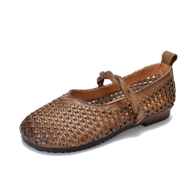 Babakud Women Spring Retro Handwoven Leather Casual Flats