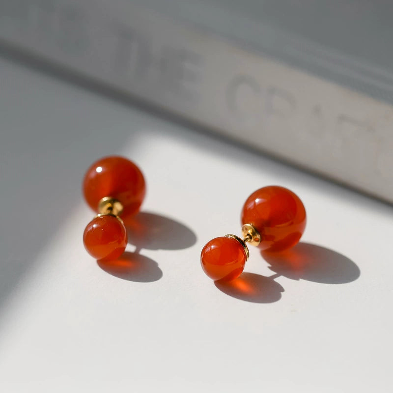 Women Vintage Natural Stone Agate 18K Gold Earrings