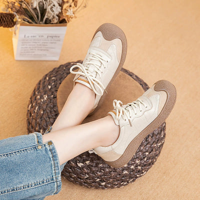 Retro Leather Casual Soft Thick Sole Patchwork Lace-Up Shoes