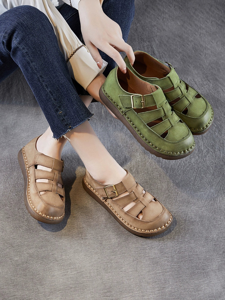 Summer Genuine Leather Comfortable Cut-Out Closed Toe Sandals
