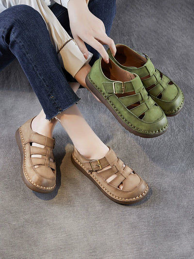 Summer Genuine Leather Comfortable Cut-Out Closed Toe Sandals