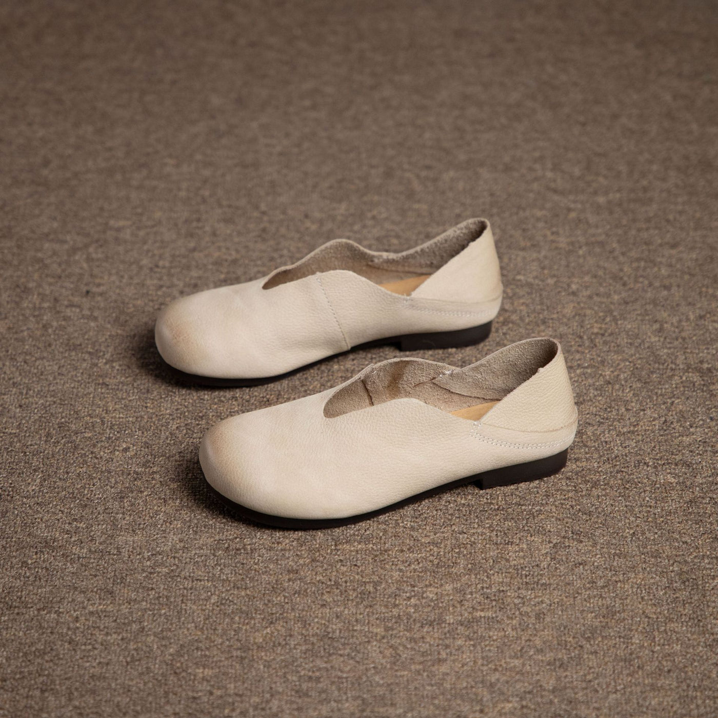 Women’s Retro Soft Leather Slip-On Flats In Genuine Cowhide For Summer