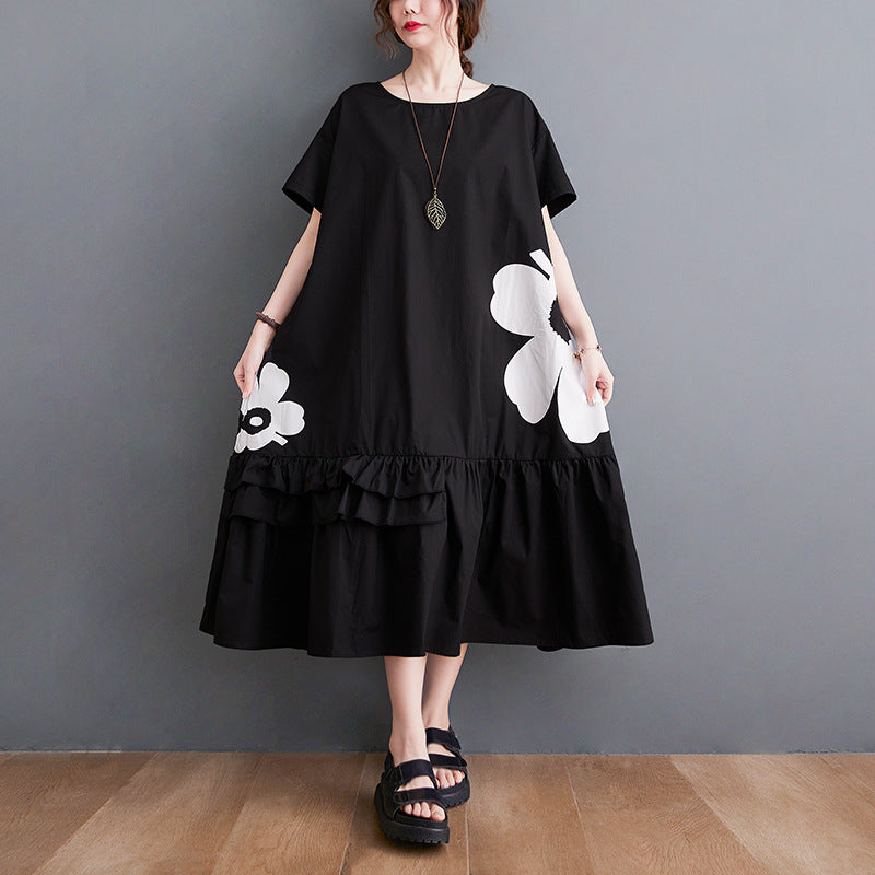 Women Spring Vintage Cotton Printed Flower A-Line Dress