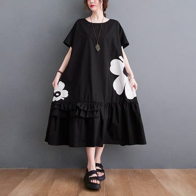 Women Spring Vintage Cotton Printed Flower A-Line Dress