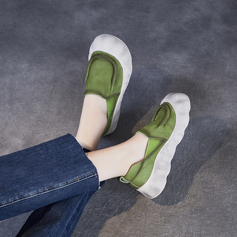 Babakud Retro Casual Leather Soft Sole Slip-Ons Flat Shoes