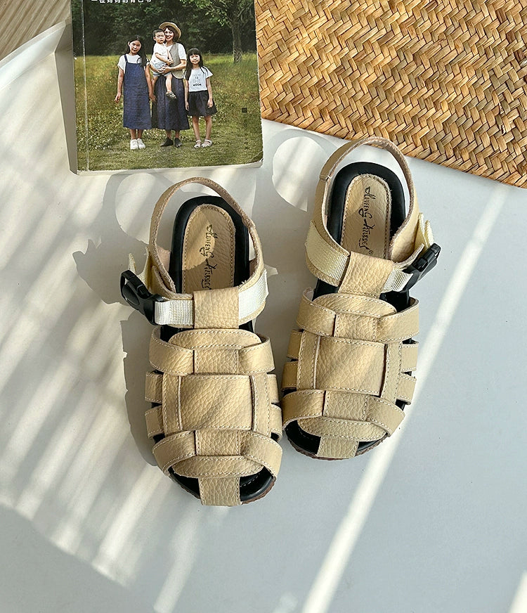 Summer Retro Leather Hollow Woven Closed Toe Shoes