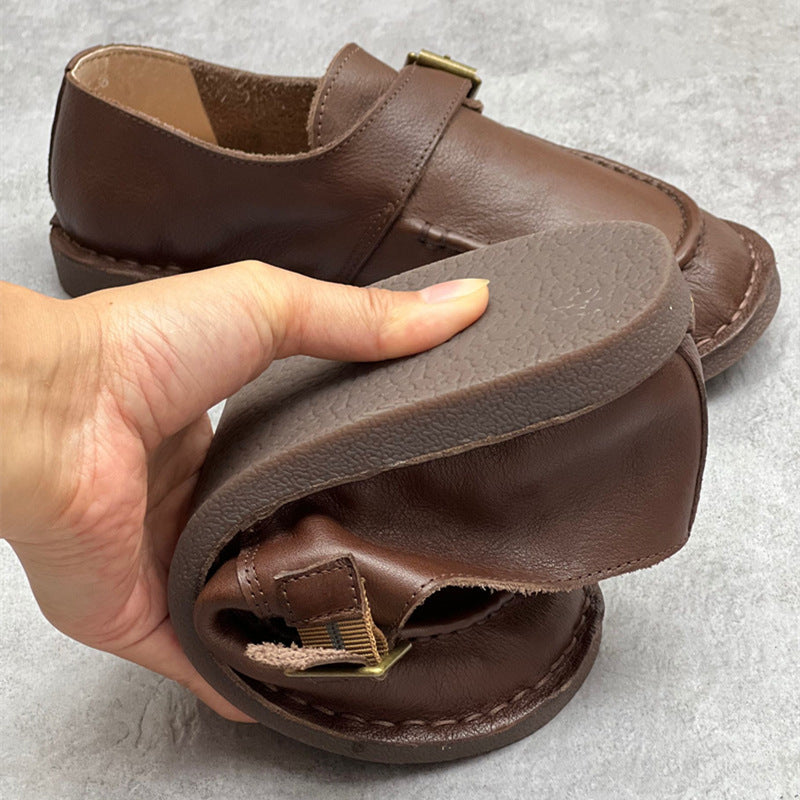 Women Retro Comfortable Soft Flat Coffee Leather Loafers