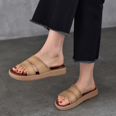 Summer Top Genuine Leather Casual Versatile Platform Slippers