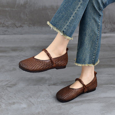 Babakud Women Spring Retro Handwoven Leather Casual Flats