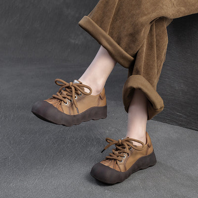 Women Retro Lightweight Lace-Up Suede Patchwork Casual Shoes