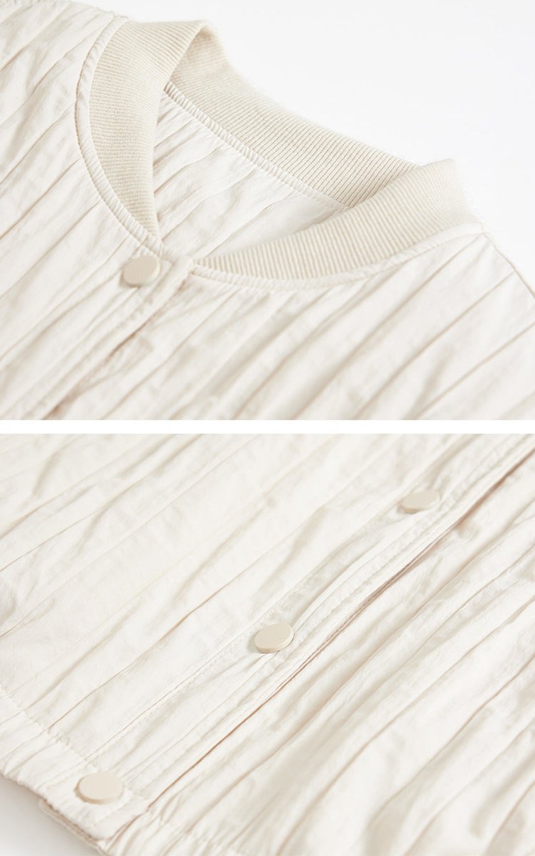 Women Button Up Stand Collar Crinkled Short Jackets