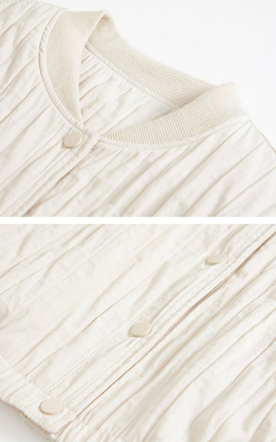 Women Button Up Stand Collar Crinkled Short Jackets