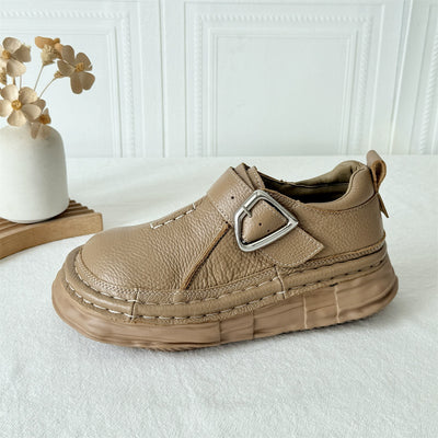 Women Casual Leather Platform Wide Toe Slip-On Shoes