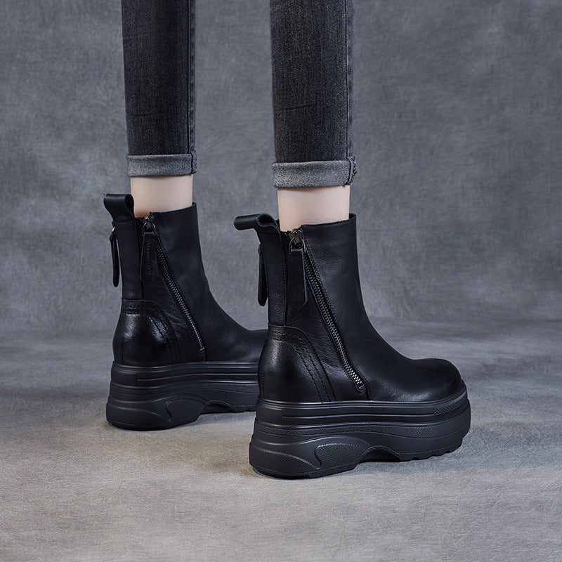 Women Genuine Leather Casual Versatile Platform Boots