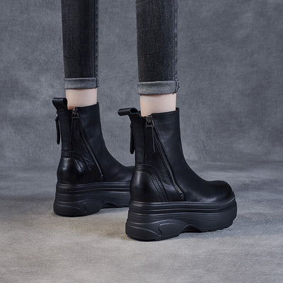 Women Genuine Leather Casual Versatile Platform Boots