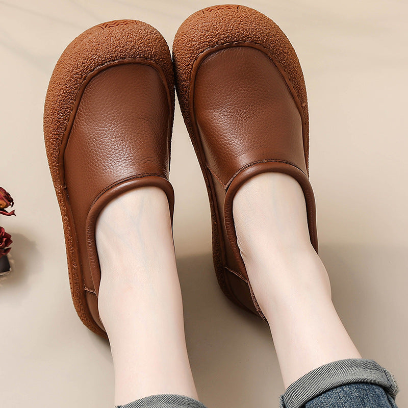 Top Genuine Leather Casual Soft Sole Round Toe Flats Shoes