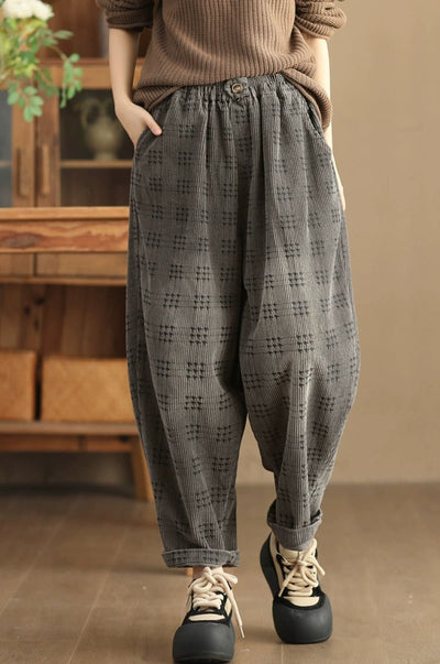 Women Vintage Loose Washed Corduroy Harem Pants