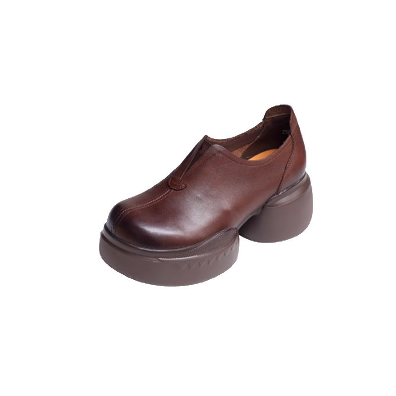 Women Minimalist Thick Soled Chunky Heeled Leather Shoes
