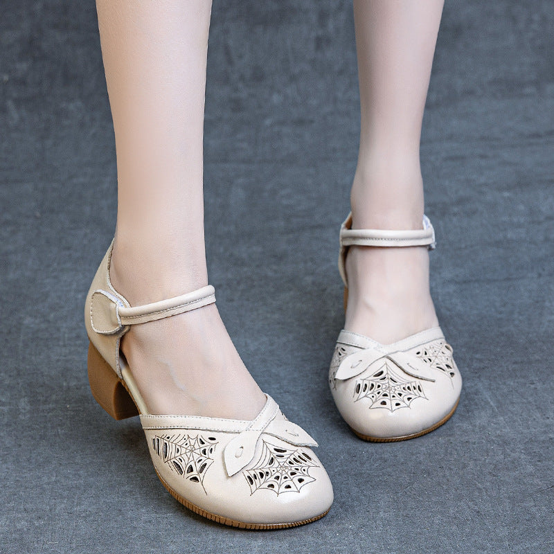 Babakud Summer Leather Comfortable Soft Sole Chunky Heel Sandals