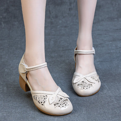 Babakud Summer Leather Comfortable Soft Sole Chunky Heel Sandals