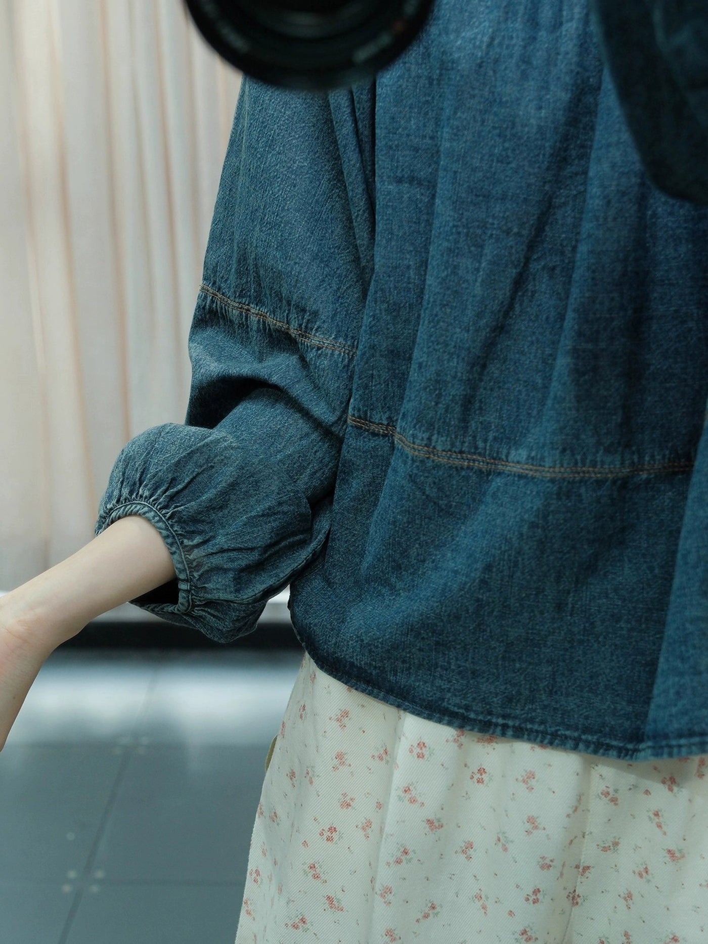 Babakud Retro Denim Round Neck Loose Casual Shirt