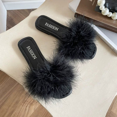 Babakud Women Summer Casual Sueded Rabbit Hair Flat Shoes