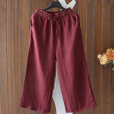 Babakud Women Spring Retro Solid Color Cotton Linen Pants