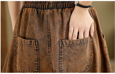 Women Spring Retro Cotton Denim Patchwork Harem Pants