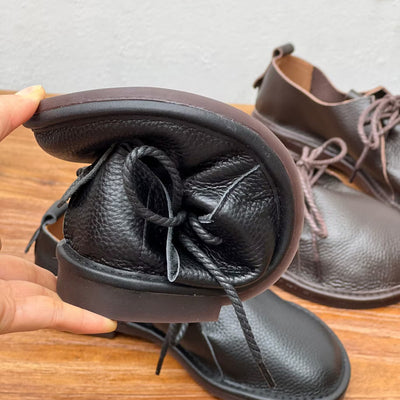 Ladies Comfortable Retro Lace-Up Soft Sole Leather Casual Shoes