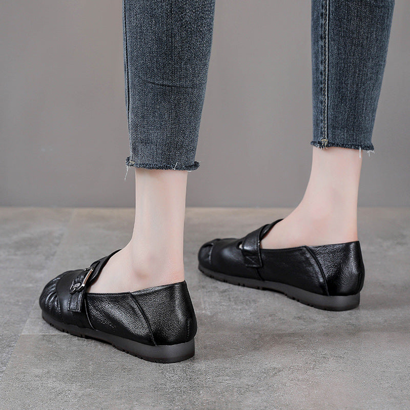 Babakud Women Spring Retro Genuine Leather Soft Sole Casual Flats