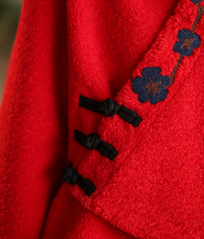 Women Ethnic Style Wool Suede Lining Cross-Over Warm Coat